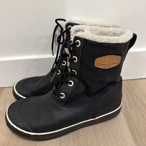 KEEN Womens Elsa Waterproof Winter Boots Sherpa Lined Black White Size 9
